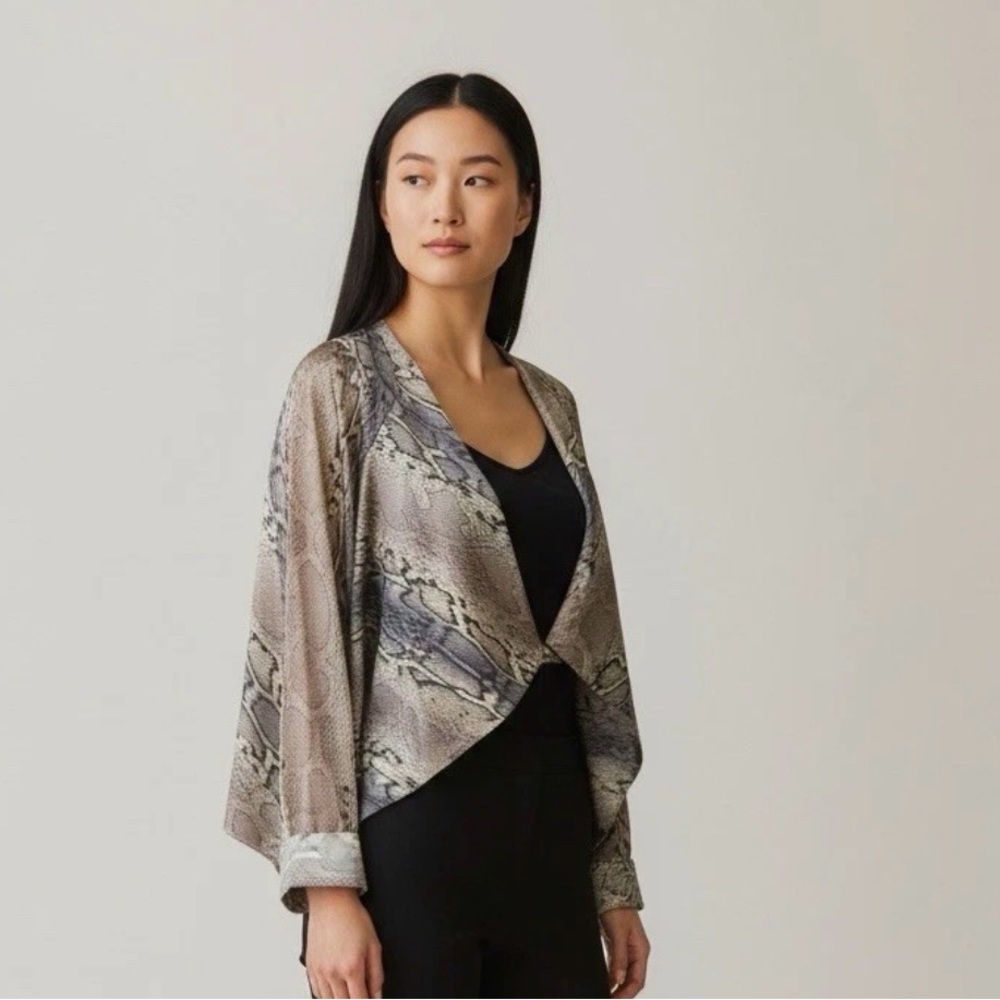 SU‎ Silk Blouse Polish Reptile Brown Plunge Cocktail Top Dressy Small 6 38